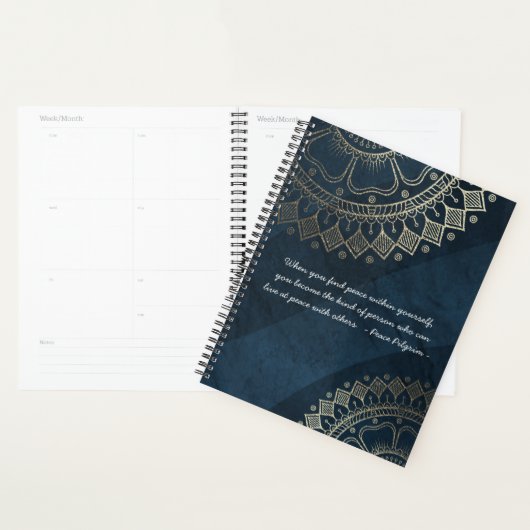 Yoga Meditation Instructor Blue Gold Mandala Quote Planner (Display)