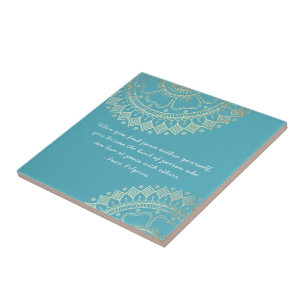 Yoga Meditation Instructor Blue Gold Mandala Quote Tegeltje