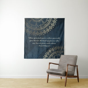 Yoga Meditation Instructor Blue Gold Mandala Quote Wandkleed