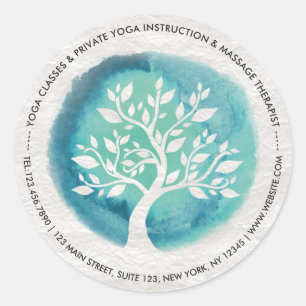 Yoga Meditation Instructor Elegant Waterverf Boom Ronde Sticker