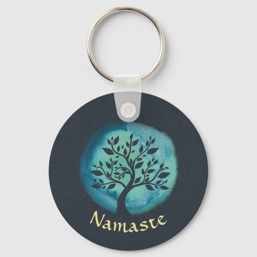 Yoga Meditation Instructor Elegant Waterverf Boom Sleutelhanger (Voorkant)