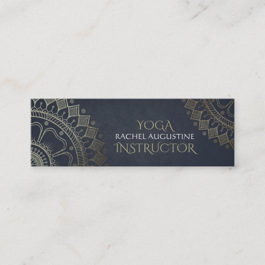 Yoga Meditation Instructor Gold Mandala Navy Blue Mini Visitekaartje (Voorkant)