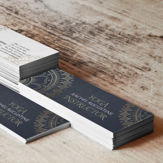 Yoga Meditation Instructor Gold Mandala Navy Blue Mini Visitekaartje