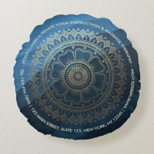 Yoga Meditation Instructor Gold Mandala Navy Blue Rond Kussen
