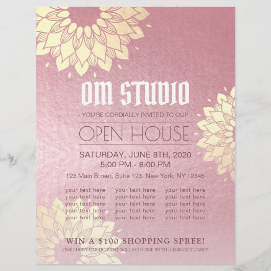 Yoga Meditation Instructor Gold Mandala Open House Flyer (Voorkant)
