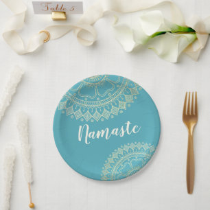 Yoga Meditation Instructor Green Blue Gold Mandala Papieren Bordje