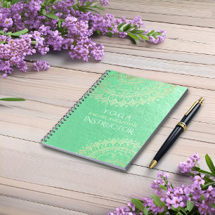 Yoga Meditation Instructor Green Gold Foil Mandala Notitieboek
