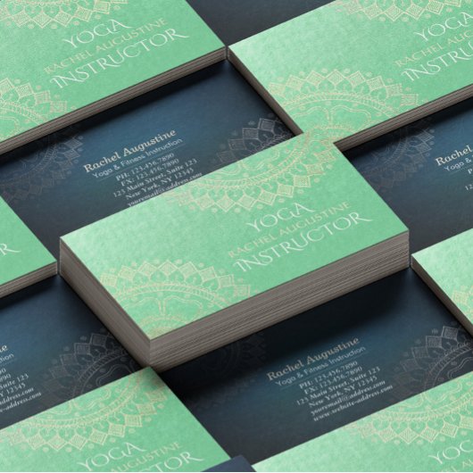 Yoga Meditation Instructor Green Gold Foil Mandala Visitekaartje