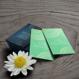 Yoga Meditation Instructor Green Gold Foil Mandala Visitekaartje