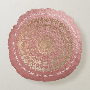 Yoga Meditation Instructor Pink Gold Foil Mandala Rond Kussen