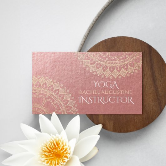 Yoga Meditation Instructor Pink Gold Foil Mandala Visitekaartje