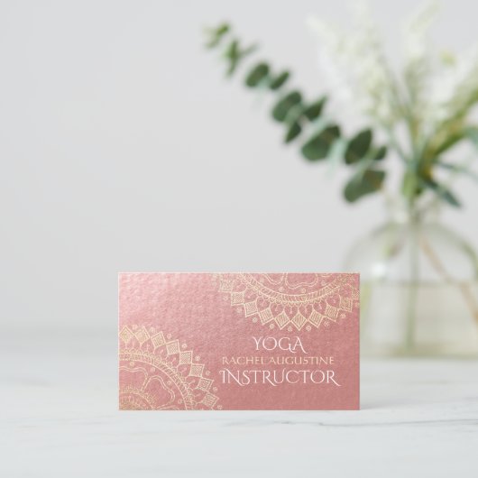 Yoga Meditation Instructor Pink Gold Foil Mandala Visitekaartje (Staand voorkant)