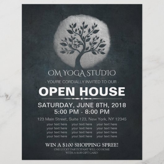 Yoga Meditation Instructor Silver Tree Open House Flyer (Voorkant)