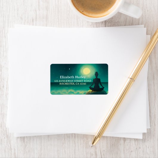 Yoga Meditation Pose on Rock Full Moon Stars Night Etiket (Insitu)