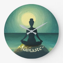 Yoga Meditation Pose on Rock Full Moon Stars Night