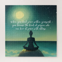 Yoga Meditation Pose on Rock Moon Star Quote