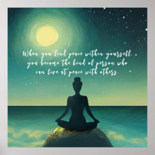 Yoga Meditation Pose on Rock Moon Star Quote Poster
