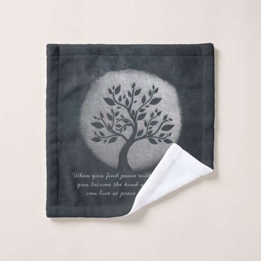Yoga Meditation Reiki Instructor Black Silver Tree Bad Handdoek (Wasdoekje)