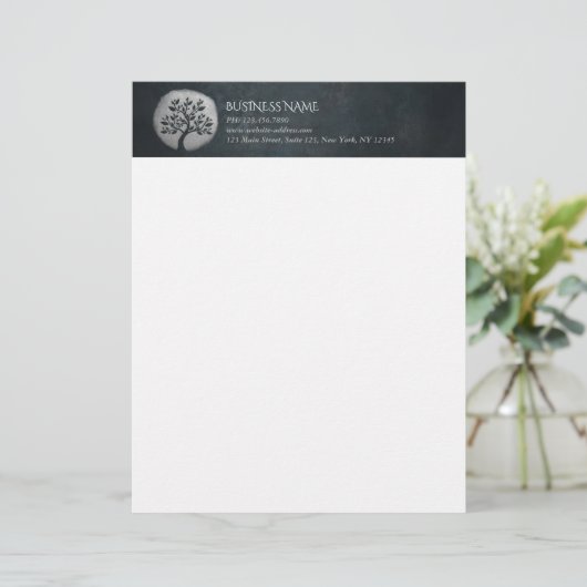 Yoga Meditation Reiki Instructor Black Silver Tree Briefhoofd (Staand voorkant)