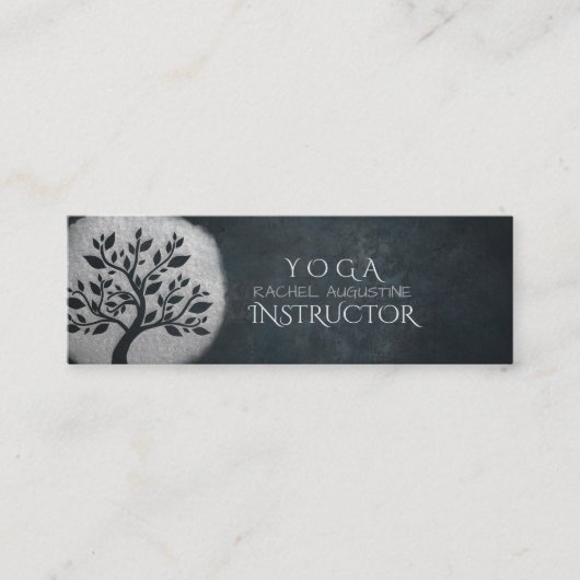 Yoga Meditation Reiki Instructor Black Silver Tree Mini Visitekaartje (Voorkant)