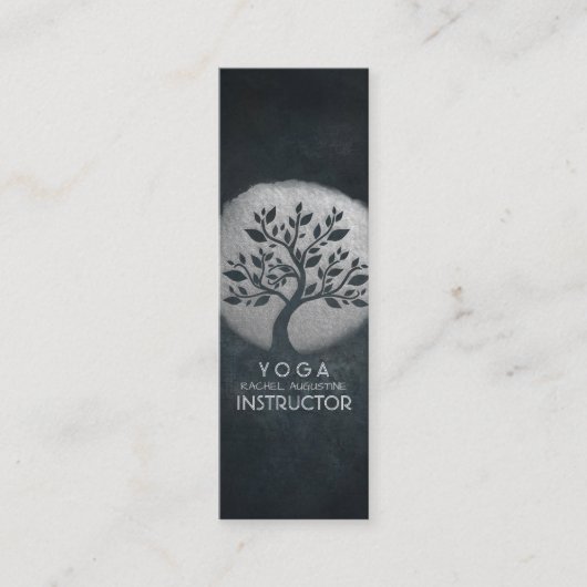 Yoga Meditation Reiki Instructor Black Silver Tree Mini Visitekaartje (Voorkant)