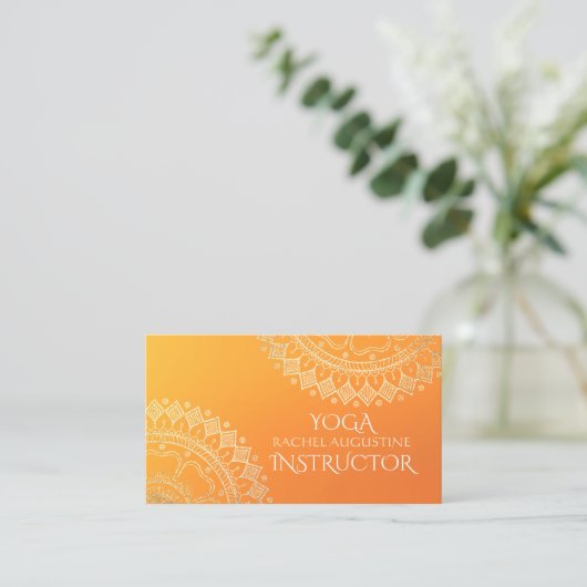 Yoga Meditation Teacher Modern Oranje Gold Mandala Visitekaartje (Staand voorkant)