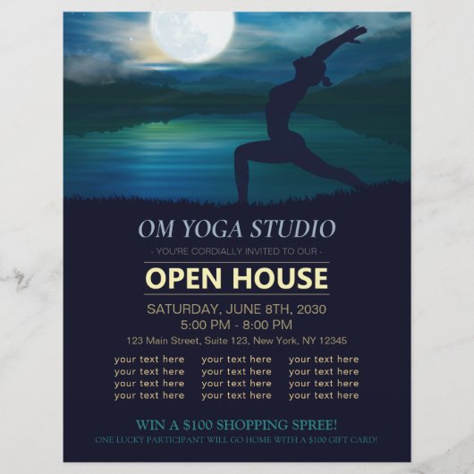 Yoga Meditation Teacher Moon Salutation Open House Flyer (Voorkant)