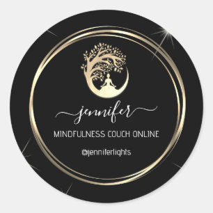 Yoga Mindfulness Therapist Couch Gold Black White Ronde Sticker