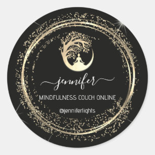 Yoga Mindfulness Therapist Couch Gold Lijst Black Ronde Sticker