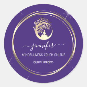 Yoga Mindfulness Therapist Couch Gold Lijst Paars Ronde Sticker
