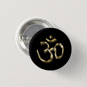 Yoga, Om Aum Icon, Hindoeïssymbool, goudzwart Ronde Button 3,2 Cm