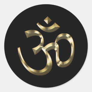 Yoga, Om Aum Icon, Hindoeïssymbool, goudzwart Ronde Sticker