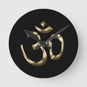 Yoga, Om Aum Icon, Hinisme Symbool, gouden zwarte  Ronde Klok