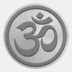 Yoga Om Cirkel met Roestvrij Staal Effect Ronde Sticker