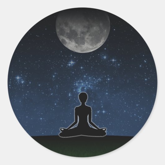 Yoga onder de maan ronde sticker (Voorkant)