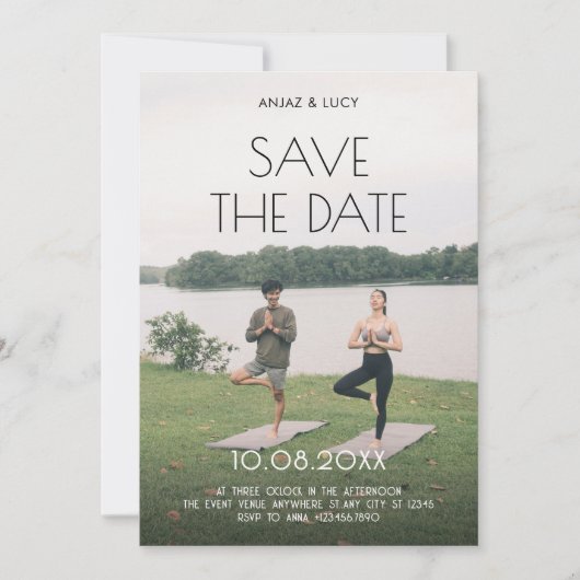 Yoga paar foto bruiloft save the date (Voorkant)