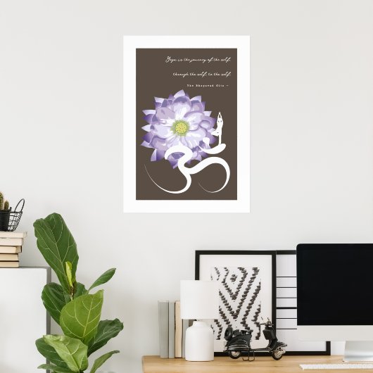 Yoga & Paars Lotus Flower White Om Symbol Poster (Thuiskantoor)