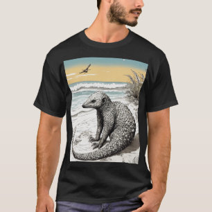 Yoga Pangolin op het strand: Ingewikkelde inkt Ill T-shirt