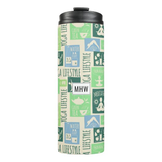 Yoga Pattern aangepaste monogram tumbler Thermosbeker (Voorkant)