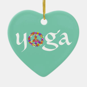 Yoga Peace Sign Floral Keramisch Ornament