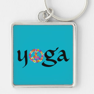 Yoga Peace Sign Floral op Turquoise Sleutelhanger