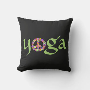 Yoga Peace Sign Floral op zwart Buitenkussen