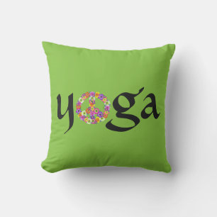 Yoga Peace Sign Floral over Lime Green Buitenkussen