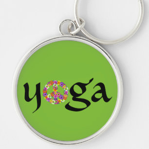 Yoga Peace Sign Floral over Smoothie Green Sleutelhanger