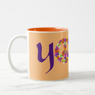 Yoga Peace Sign Floral Tweekleurige Koffiemok