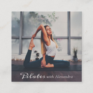 Yoga pilates instructeur elegante boho script foto vierkante visitekaartje