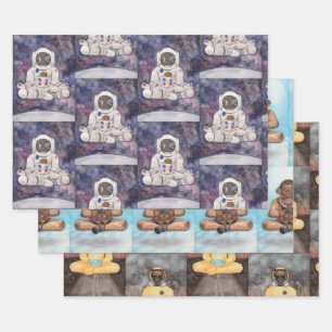 Yoga Pose Astronaut 3 Originele Waterverven Inpakpapier Vel