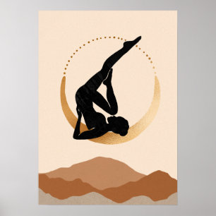 Yoga pose Gold moon modern abstract Poster