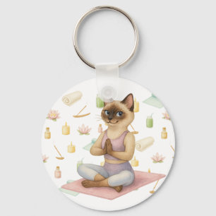 Yoga Pose Namaste voor Siamese kattenliefhebbers Sleutelhanger