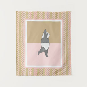 Yoga Pose Panda Roze Zig Zag Achtergrond  Wandkleed